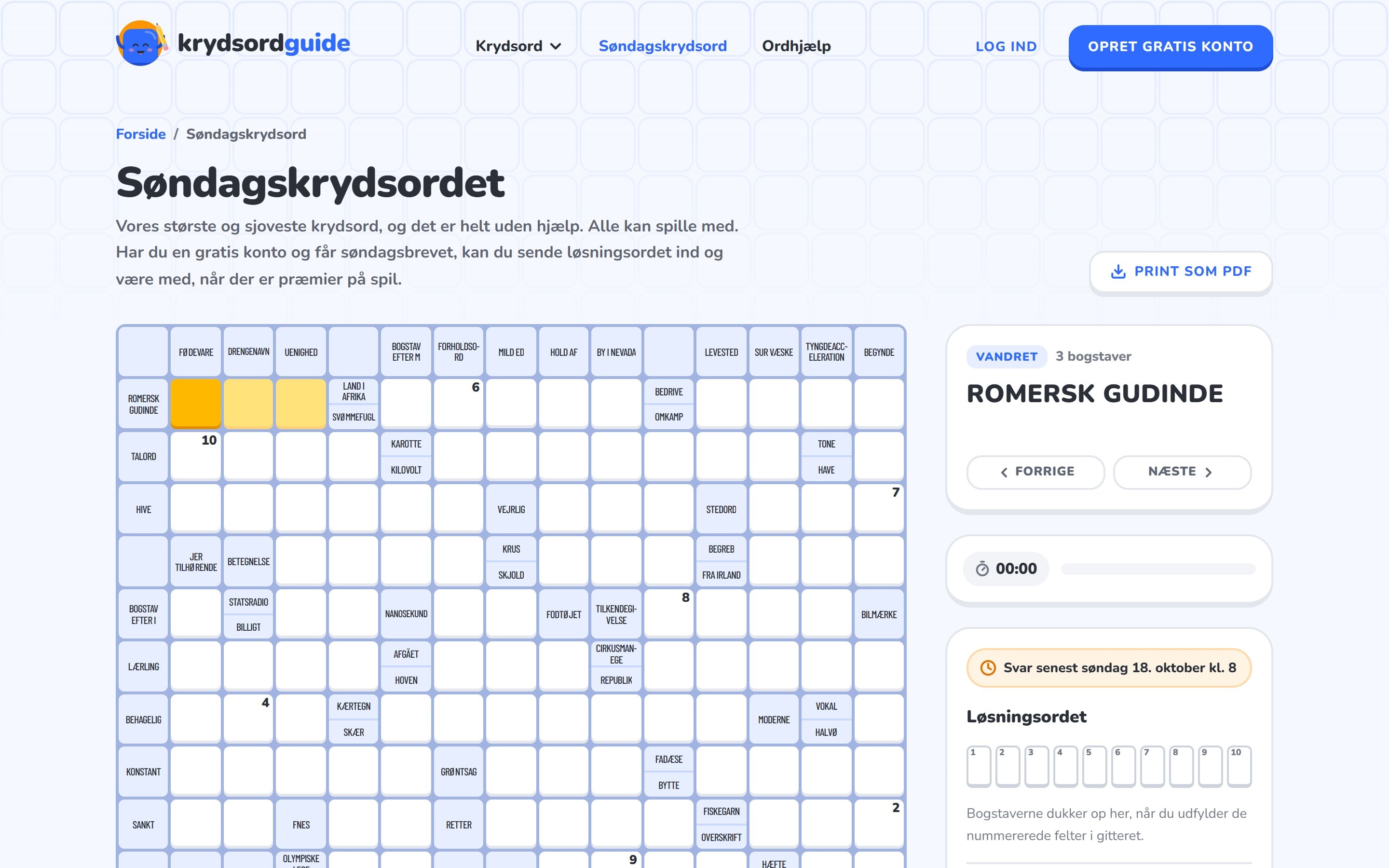 Søndagskrydsord (desktop)