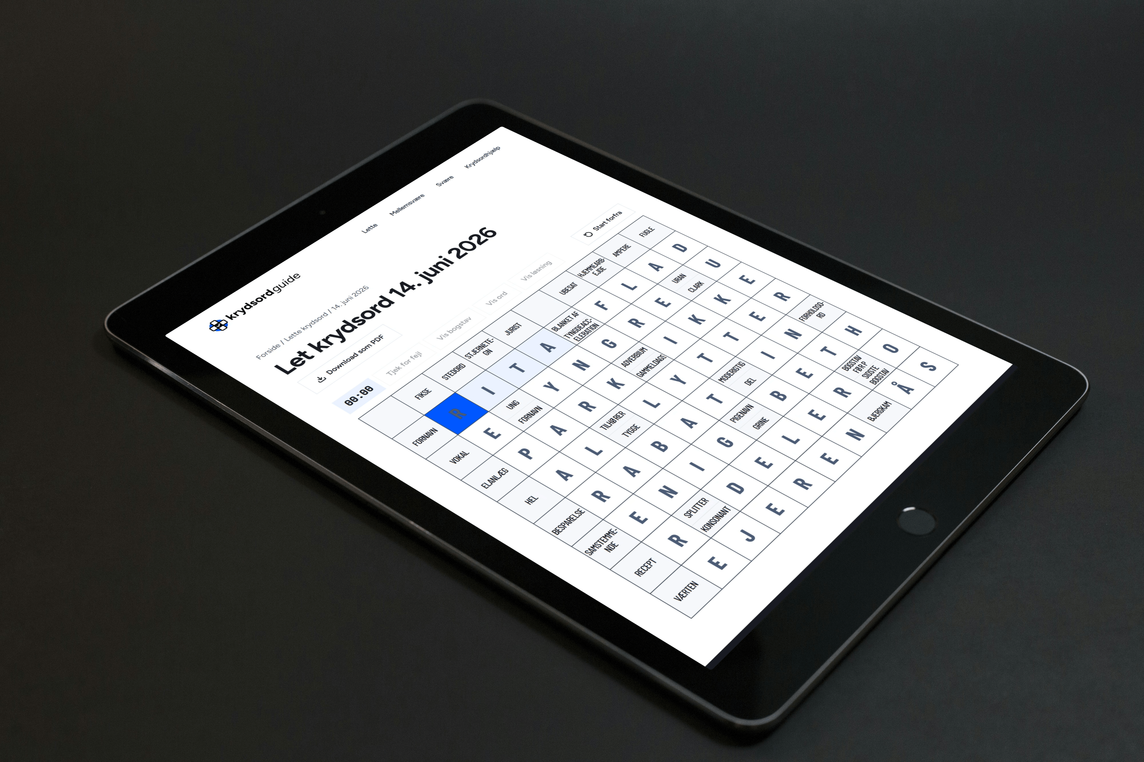 Krydsordguide.dk showcase på tablet