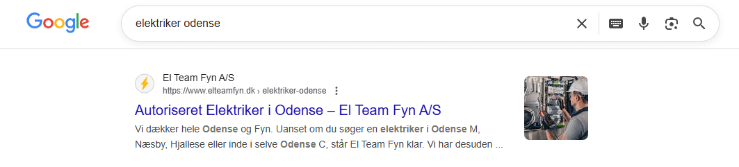 Google-søgning på Elektriker i Odense