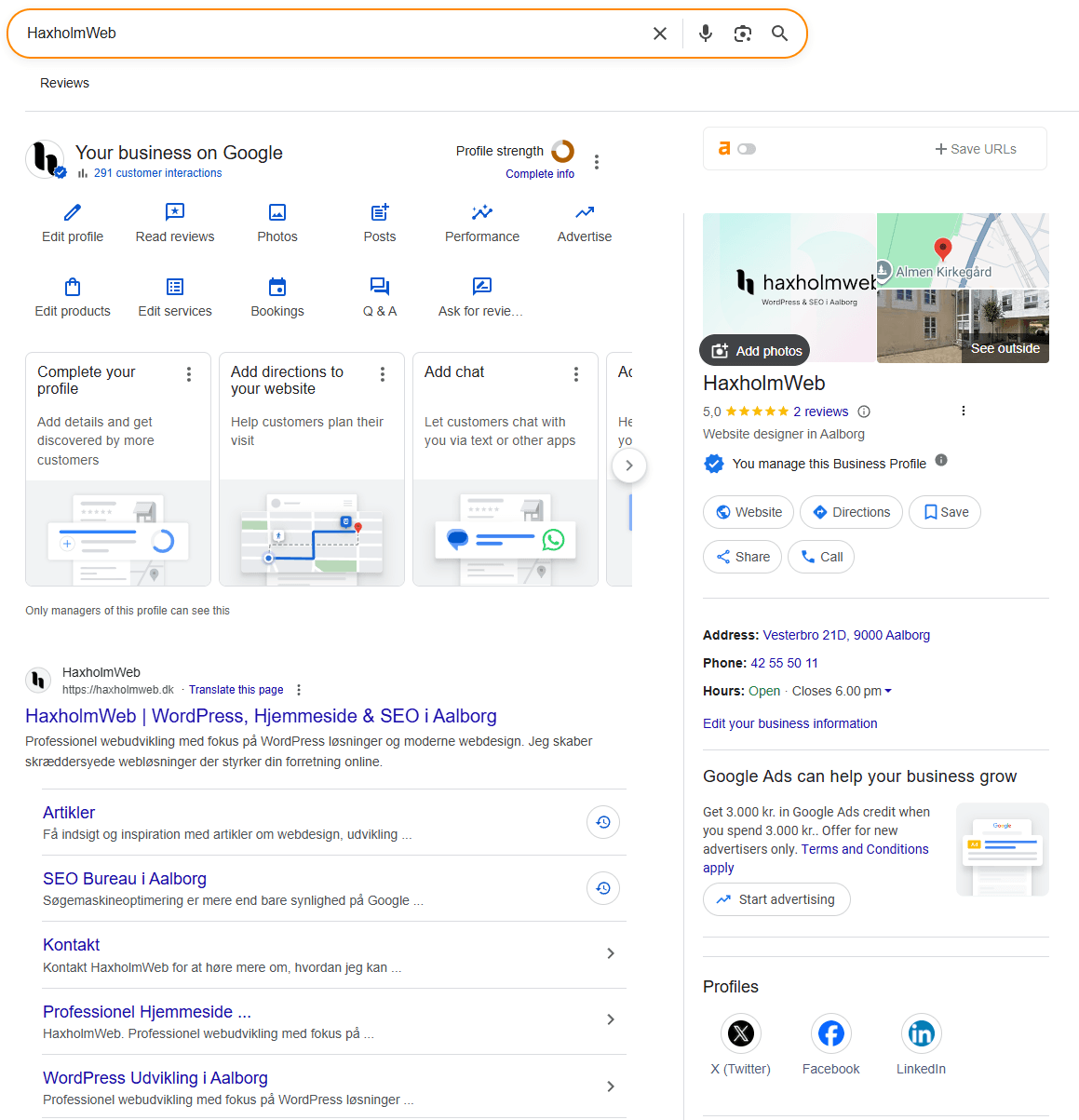 HaxholmWeb Business Listing i Google